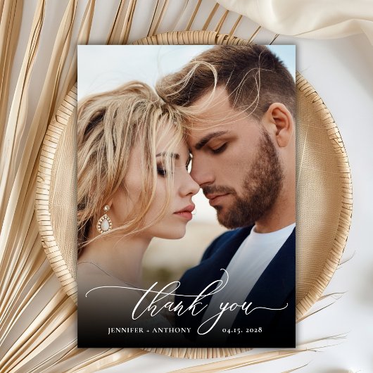 Elegant chique script 2 foto bruiloft dank u kaart