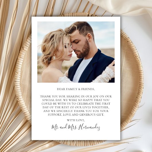 Elegant chique script 2 foto bruiloft dank u kaart