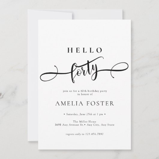 Elegant chique script 40e verjaardag kaart (Voorkant)
