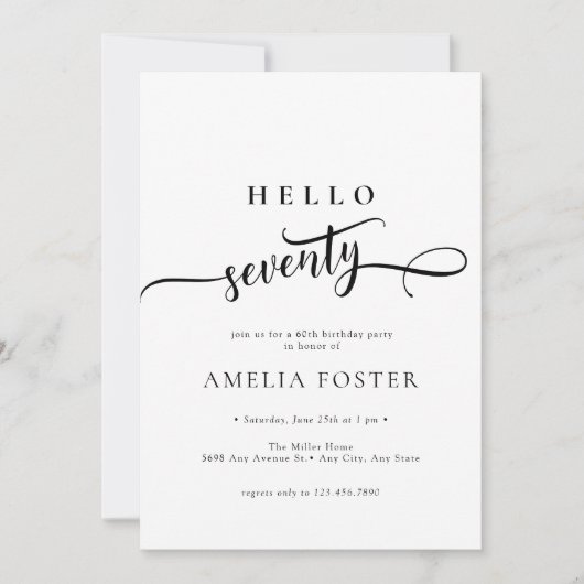 Elegant chique script 70e verjaardag uitnodiging (Voorkant)