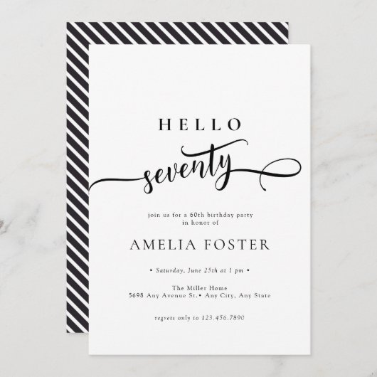 Elegant chique script 70e verjaardag uitnodiging (Voorkant / Achterkant)