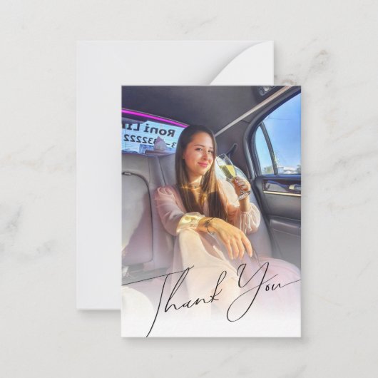 Elegant chique script Bedankt afstuderen 2 foto's Notitiekaartje (Voorkant)