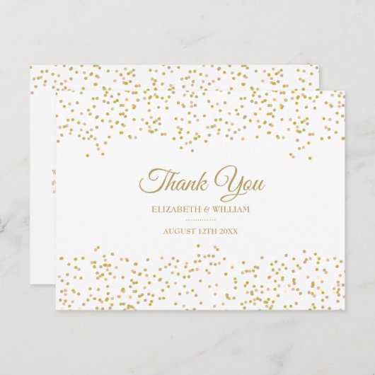 Elegant chique script Bedankt Gold Dust Confetti Briefkaart (Voorkant / Achterkant)