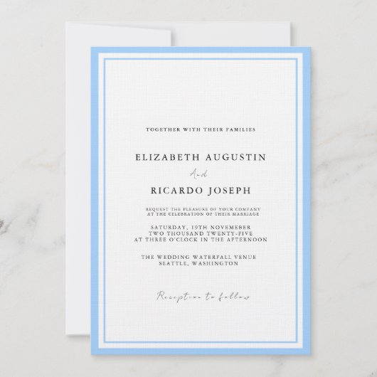 Elegant & Chique Script Blauw Bruiloft Kaart (Voorkant)