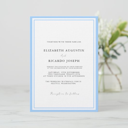 Elegant & Chique Script Blauw Bruiloft Kaart (Staand voorkant)