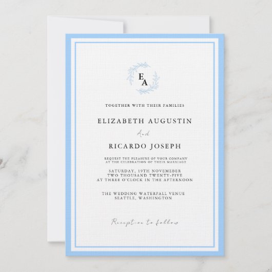 Elegant & Chique Script Blauw Bruiloft Kaart (Voorkant)