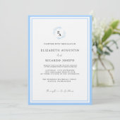 Elegant & Chique Script Blauw Bruiloft Kaart (Staand voorkant)
