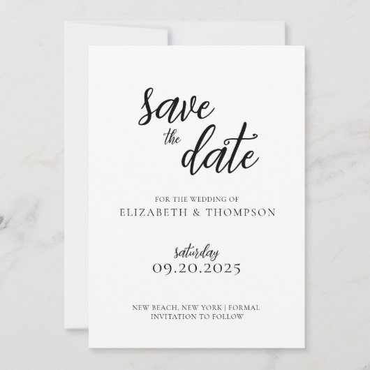 Elegant chique script foto bruiloft Bewaar de datu Kaart (Voorkant)