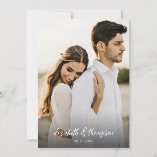 Elegant chique script foto bruiloft Sla de datum o Kaart (Achterkant)