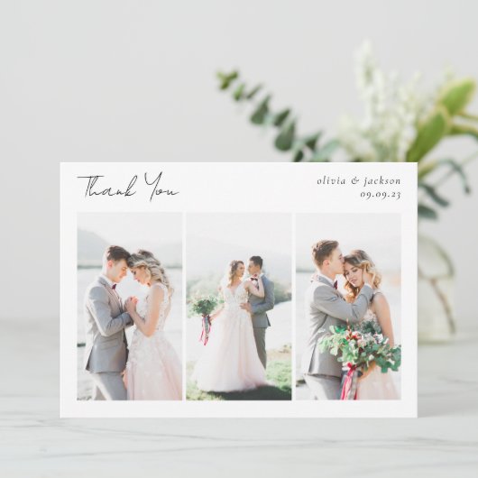 Elegant Chique Script Foto Collage Bruiloft Kaart (Staand voorkant)