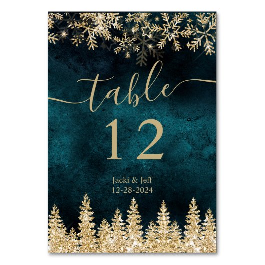Elegant chique script Gouden en Blauwgroen winterk Kaart (Voorkant)