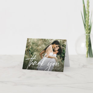 Elegant chique script hart bruiloft foto bedankkaart
