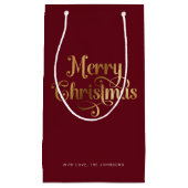Elegant chique script rood goud vrolijk kerstfeest klein cadeauzakje (Voorkant)