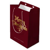 Elegant chique script rood goud vrolijk kerstfeest medium cadeauzakje (Achterkant Gekanteld)