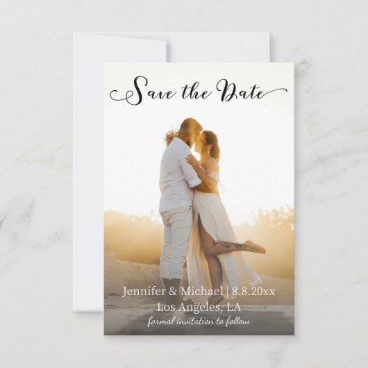 Elegant chique script vervaagde foto bruiloft save the date (Voorkant)