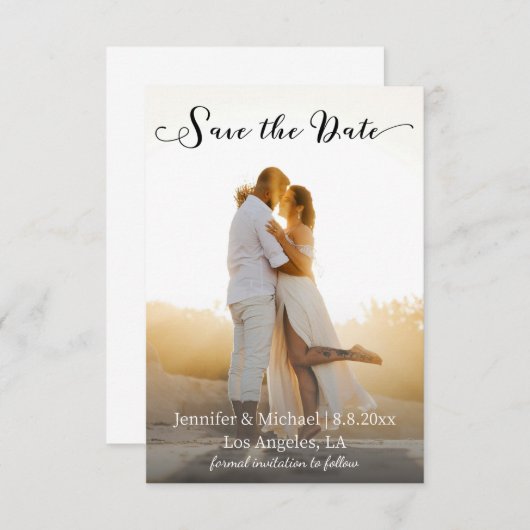 Elegant chique script vervaagde foto bruiloft save the date (Voorkant / Achterkant)