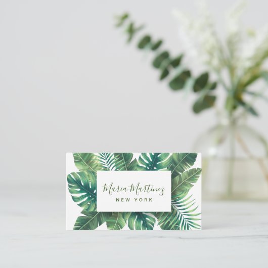 Elegant chique tropisch groen blad visitekaartje (Staand voorkant)