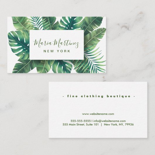 Elegant chique tropisch groen blad visitekaartje (Voorkant / Achterkant)