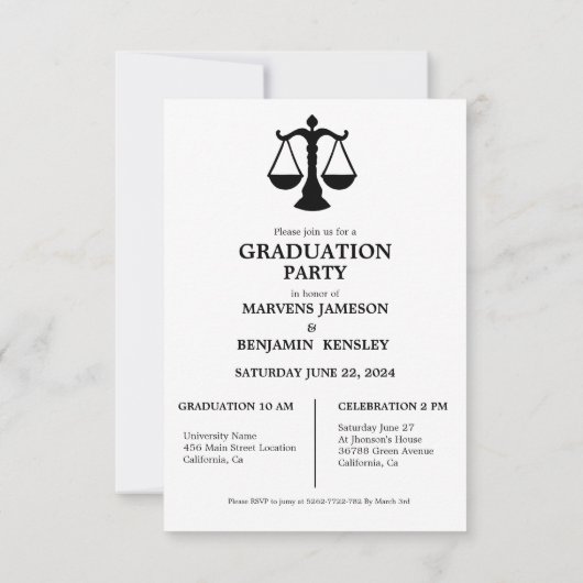 Elegant chique tweelingadvocaat afstudeerfeest kaart (Achterkant)