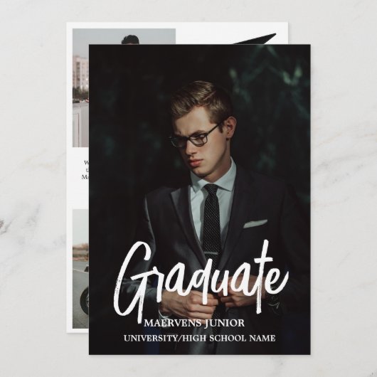 Elegant chique typografie afstudeerfeest Aankondig Aankondiging (Voorkant / Achterkant)