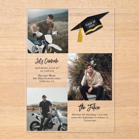 Elegant chique typografie afstudeerfeest acryl uitnodigingen (Voorkant)