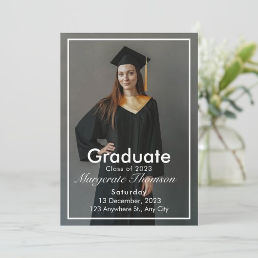 Elegant chique typografie afstudeerfeest kaart (Staand voorkant)