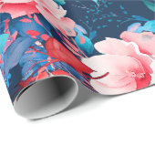 Elegant chique Waterverf bloemenverjaardag marineb Cadeaupapier (Rol Hoek)