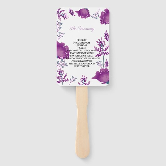 Elegant chique Waterverf Paarse bruiloft programma Handwaaier (Achterkant)