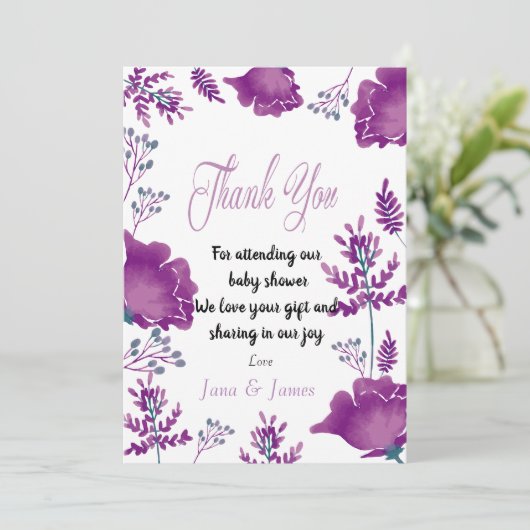 Elegant chique Waterverf Paarse Royal dank u Kaart (Staand voorkant)