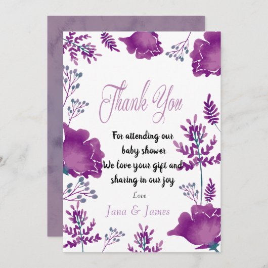 Elegant chique Waterverf Paarse Royal dank u Kaart (Voorkant / Achterkant)