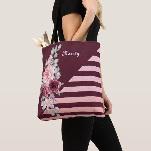 Elegant chique Waterverf Roos roze bordeaux bloemi Tote Bag (Dichtbij)