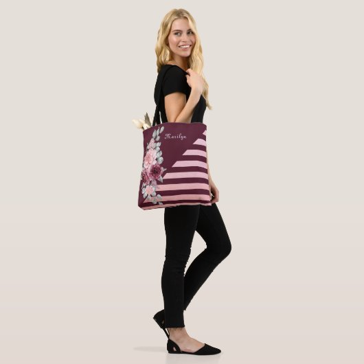 Elegant chique Waterverf Roos roze bordeaux bloemi Tote Bag (Op model)