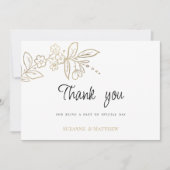 Elegant chique wit goud eenvoudige bloemen Dank u Kaart (Voorkant)