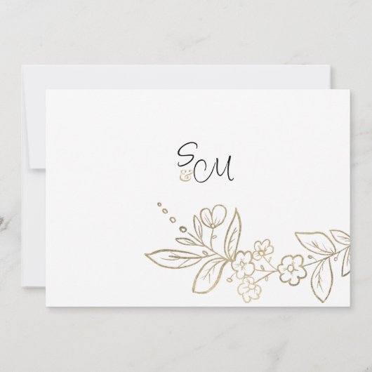 Elegant chique wit goud eenvoudige bloemen Dank u Kaart (Achterkant)