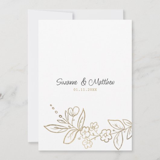 Elegant chique wit goud eenvoudige bloemenrsvp kaart (Achterkant)