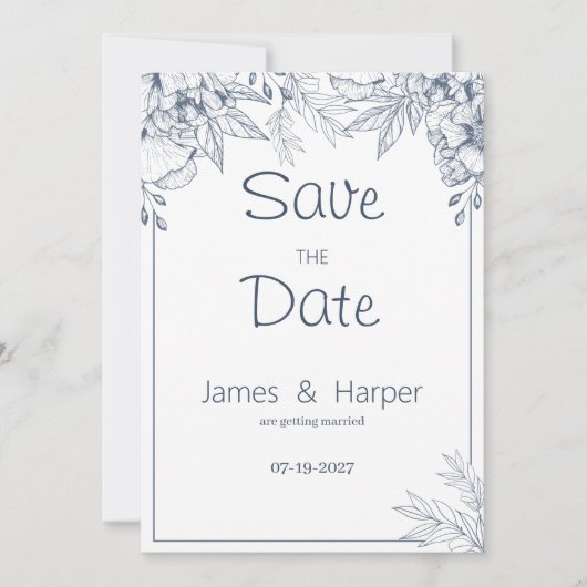 Elegant chique wit grijs blauw bloemenbeker de dat kaart (Voorkant)