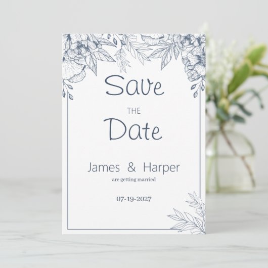 Elegant chique wit grijs blauw bloemenbeker de dat kaart (Staand voorkant)