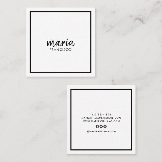 Elegant chique wit modern vierkant minimalistisch  vierkante visitekaartje (Voorkant / Achterkant)