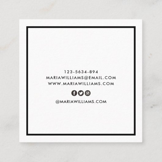 Elegant chique wit modern vierkant minimalistisch  vierkante visitekaartje (Achterkant)