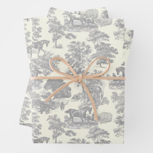 Elegant chique zilver grijs paard toile inpakpapier vel (In situ)