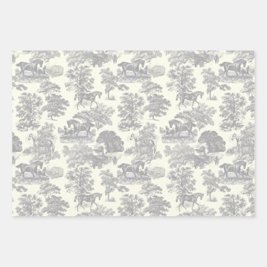 Elegant chique zilver grijs paard toile inpakpapier vel (Voorkant)