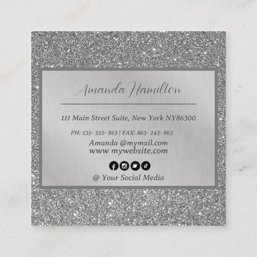 Elegant chique zilveren folie glitter glamoureuze kortingskaartje (Achterkant)