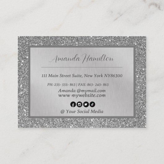 Elegant chique zilveren folie glitter glamoureuze  kortingskaartje (Achterkant)