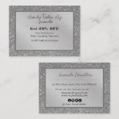 Elegant chique zilveren folie glitter glamoureuze  kortingskaartje (Voorkant / Achterkant)