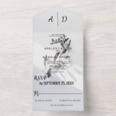 Elegant chique zilveren Roos zomer bloemenbruiloft All In One Uitnodiging (Binnen)