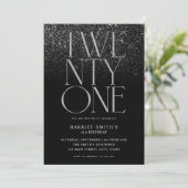 Elegant chique zwart 21e verjaardagsfeestje kaart (Staand voorkant)