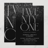 Elegant chique zwart 21e verjaardagsfeestje kaart (Voorkant / Achterkant)