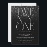 Elegant chique zwart 21e verjaardagsfeestje kaart<br><div class="desc">Moderne minimalistische uitnodiging voor het 21e verjaardagsfeestje met eenvoudig ontwerp met elegante chique typografie.</div>