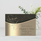Elegant chique zwart damast goud de datum opslaan save the date (Staand voorkant)