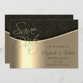 Elegant chique zwart damast goud de datum opslaan save the date (Voorkant / Achterkant)